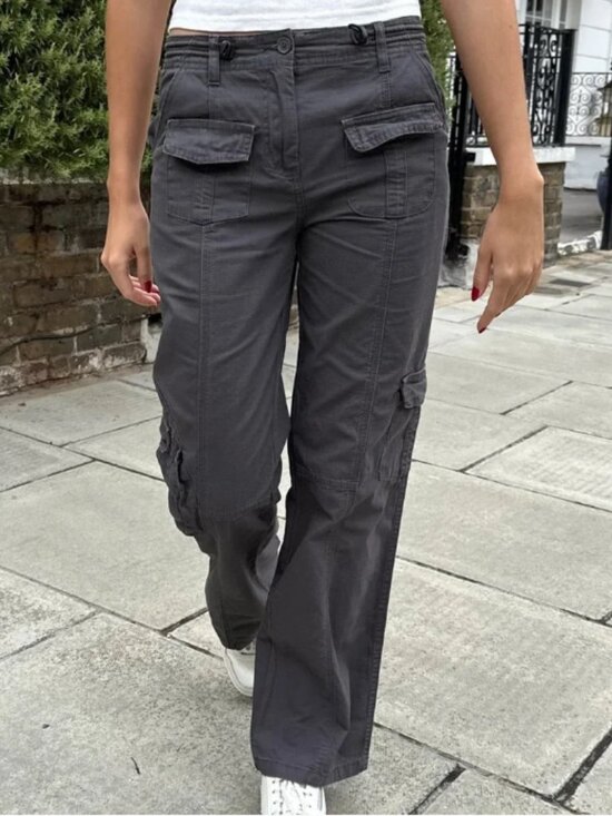 Brandy Melville Pants - Brandy Melville Dark Grey Kim Cargo Pants Ripstop Women's Wide Leg Trousers